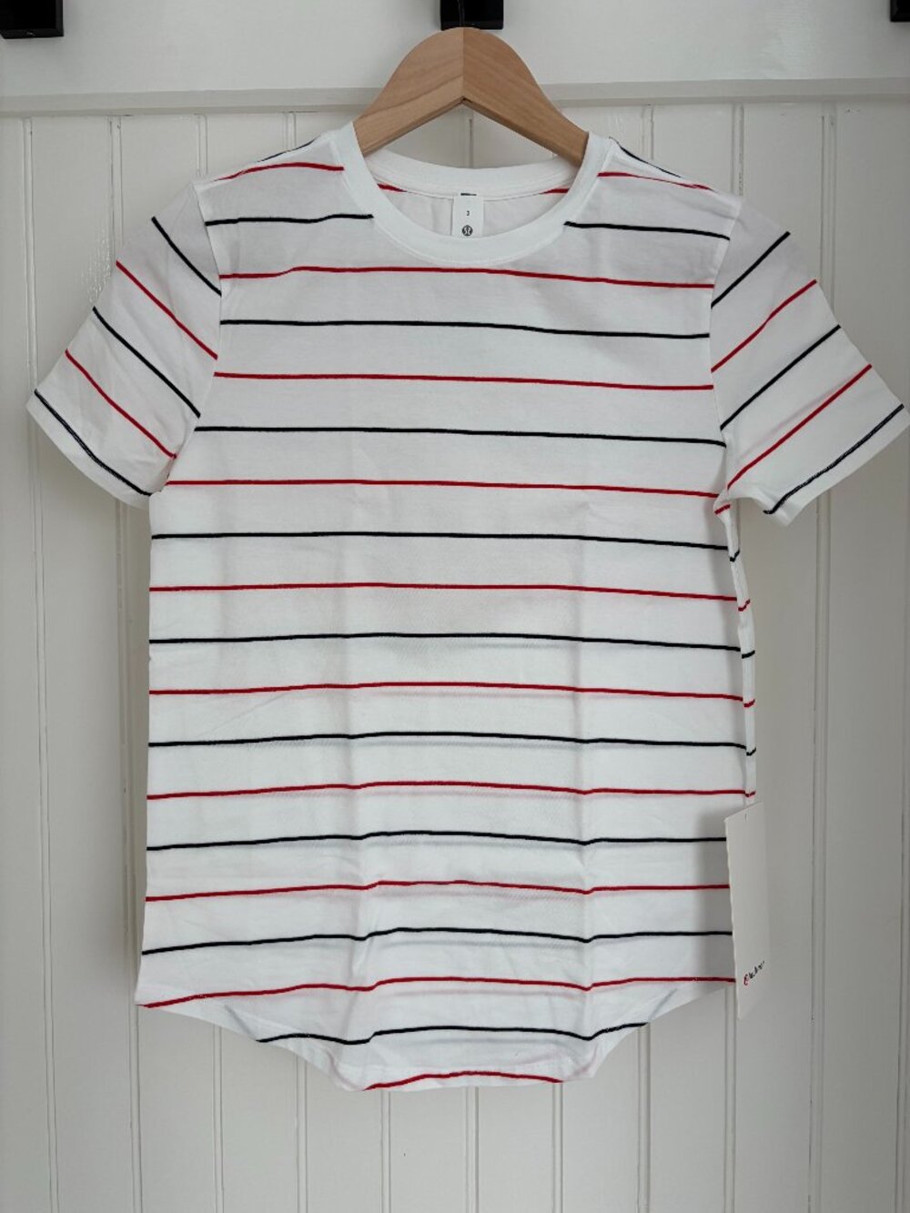 Lululemon Love Crew Striped Tee NWT — White Red & Black, Size 2 / XS